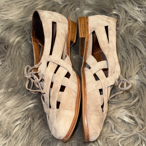 EUC Jeffrey Campbell Anthropologie Canela Woven Oxfords Tie Front Beige Size 9 - Picture 5 of 12